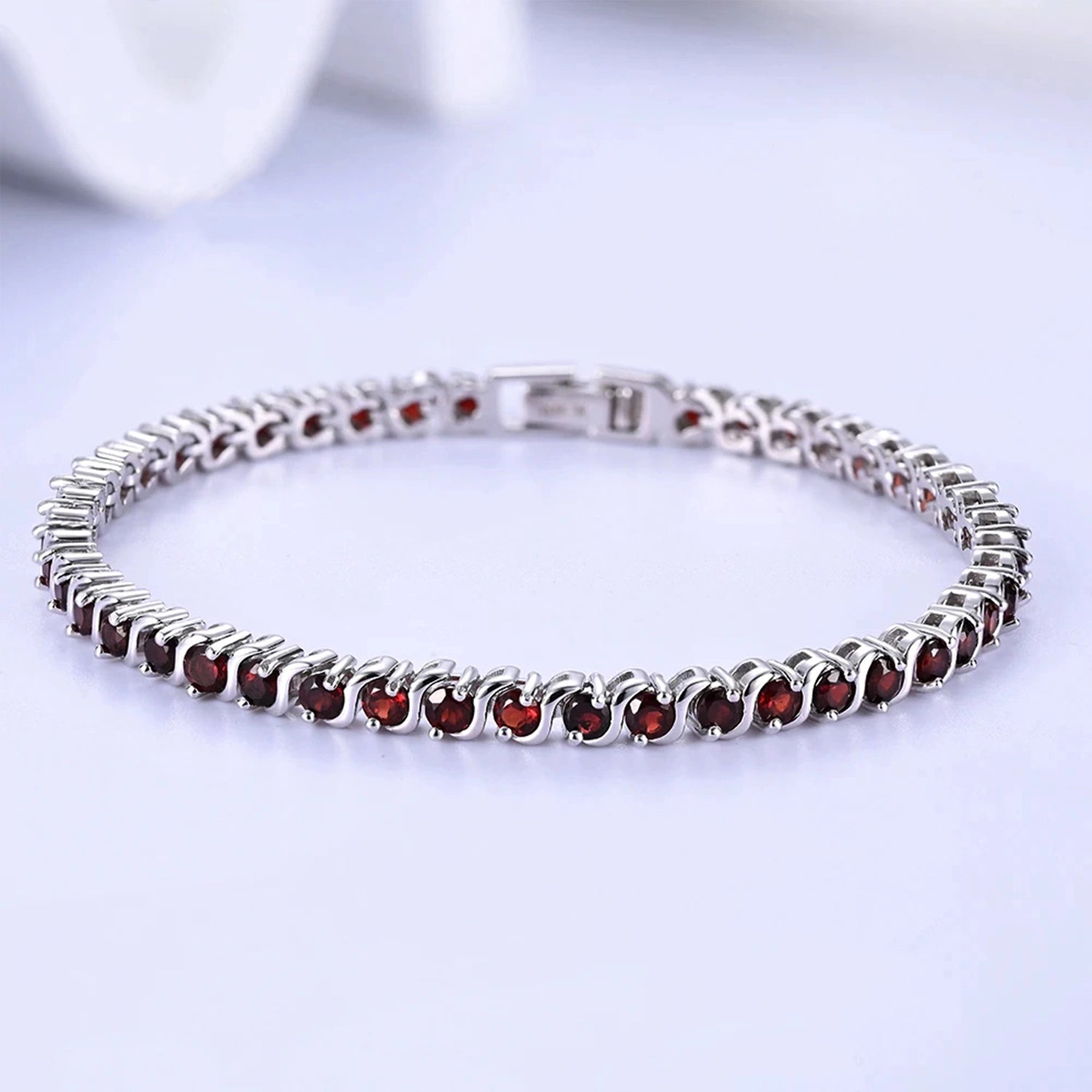 Garnet Tennis Silver Bracelet